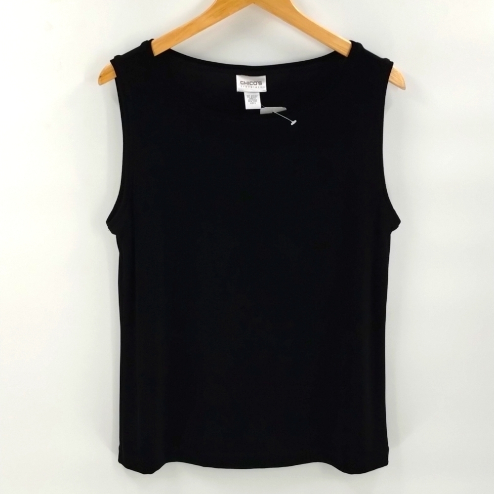Chico's travelers tank black size 3 XL 16 stretch sleeveless new semi sheer